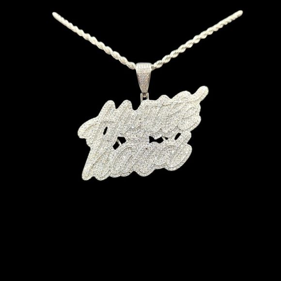 14K White Gold Finish Hustle Hard - Free 24" x 3mm Rope Chain.. - Picture 5 of 8